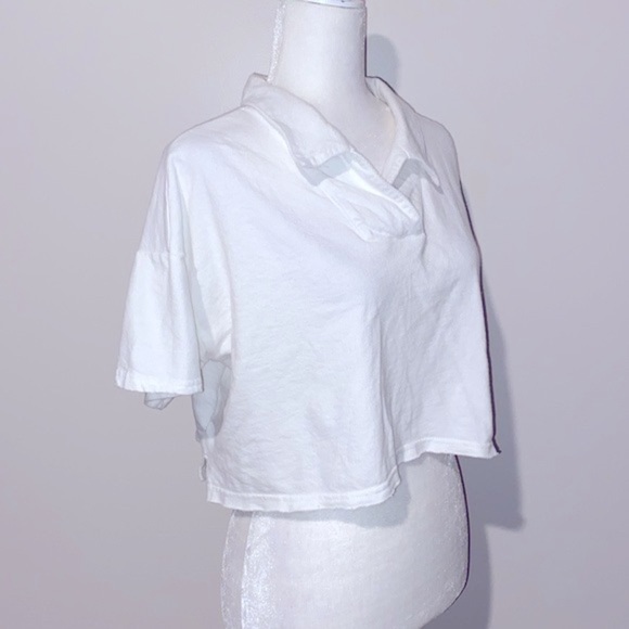 V ery J! White boxy oversized crop polo T-shirt - Picture 2 of 8